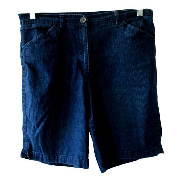 White Stag Women's Mid Rise Dark Wash Zip Front Blue Jean Bermuda Shorts Size 10 - Picture 1 of 4